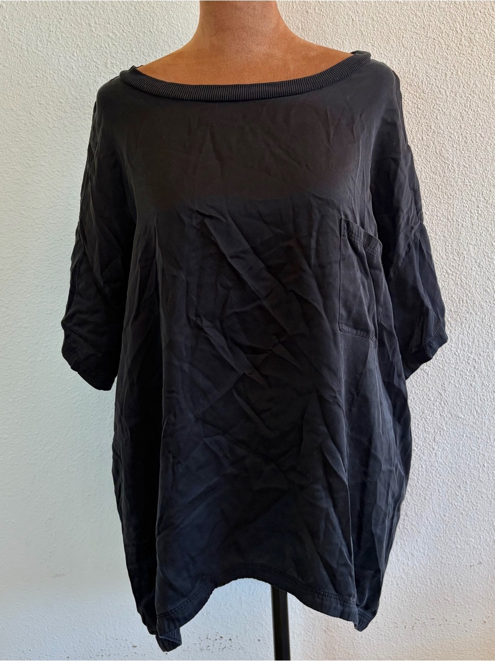 lunya Black Relaxed Boatneck Tunic Pajama Top with 100% silk